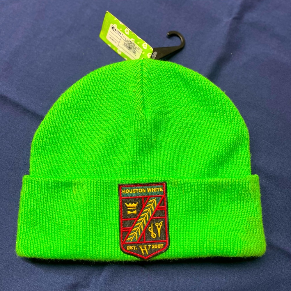 Brand New Never Used!!! Houston White Toboggan…..Neon Green 100% Acrylic